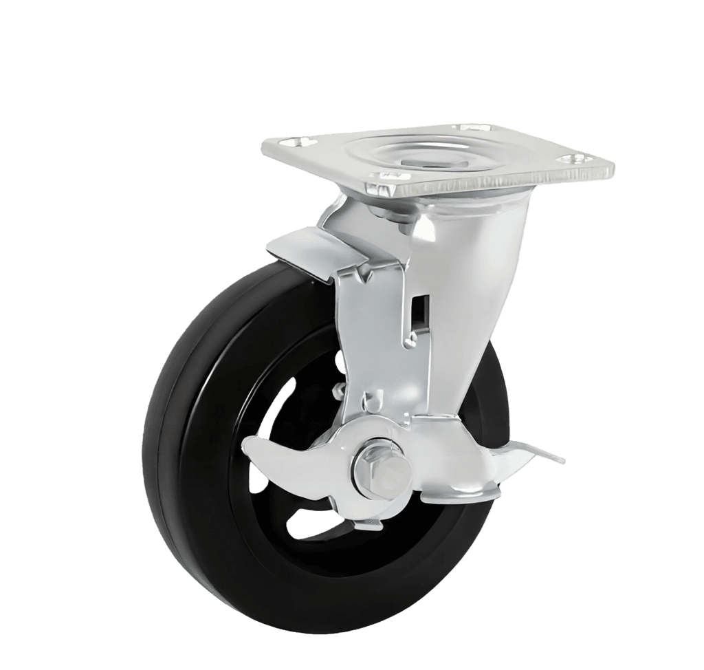 Heavy Duty Moulded Rubber Castor — 4" Side Brake
