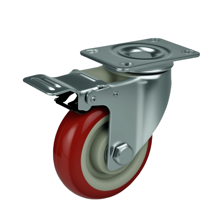 Medium Duty PU Castor Wheel (Plate Mount) — 3" Top Brake
