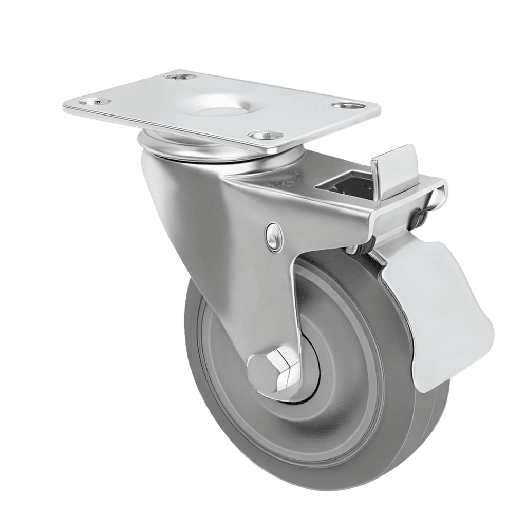 Medium Duty Rubber Castor Wheel — 3" Top Brake