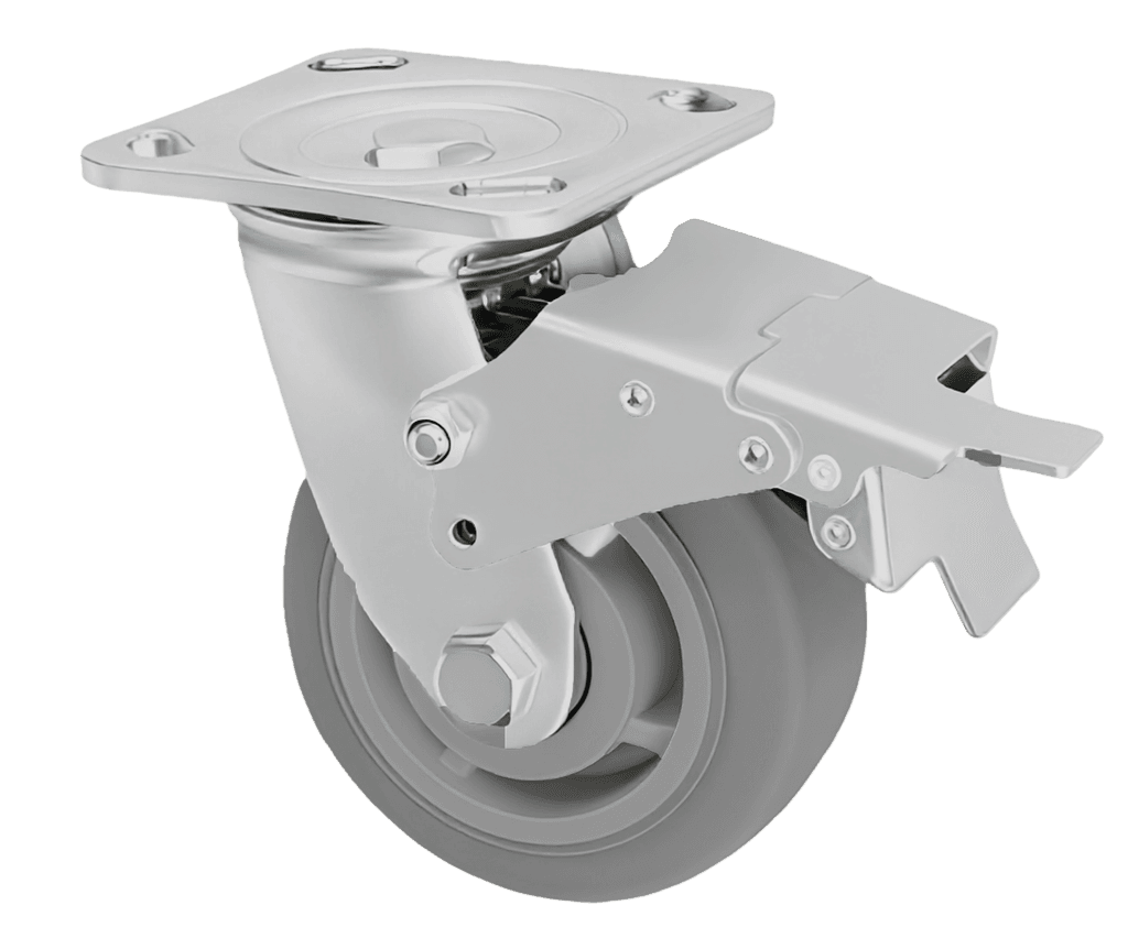 Heavy Duty Rubber Castor — 4" Side Brake